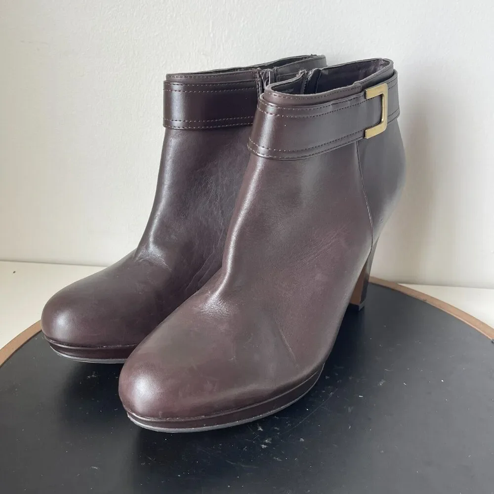 Giani Bernini Netty Bootie Women 11 M High Heel Brown Leather Ankle Classic Boot